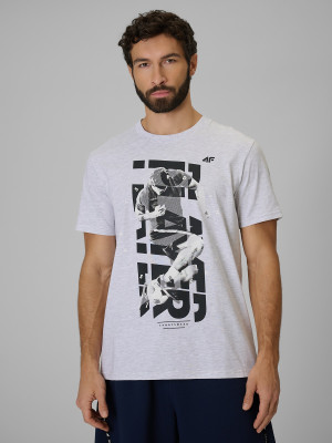4F T-shirt regular z nadrukiem męski - szary