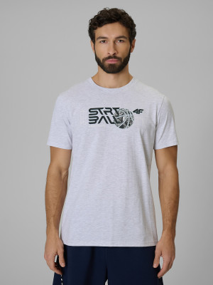 4F T-shirt regular z nadrukiem męski - szary