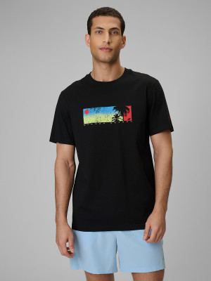 4F T-shirt regular z nadrukiem męski - czarny