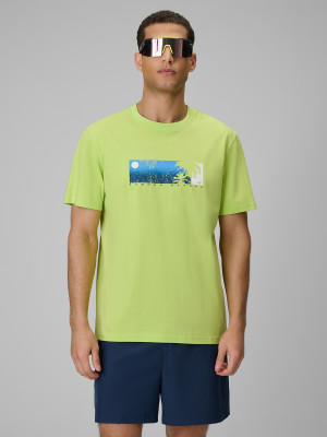 4F T-shirt regular z nadrukiem męski - zielony