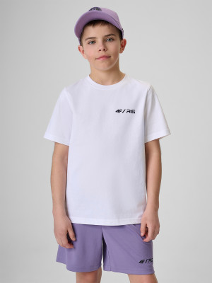 4F T-shirt regular z nadrukiem dziecięcy 4F JUNIOR x Robert Lewandowski - biały