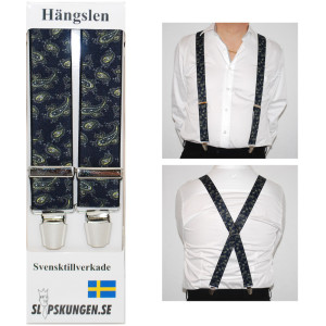 Slipskungen Svenska hängslen  Breda Paisley Marin
