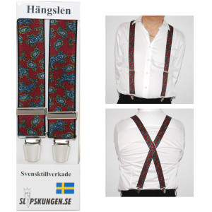 Slipskungen Svenska hängslen  Breda Paisley Vinröd
