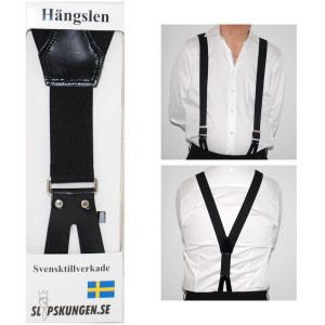Slipskungen Svenska hängslen Breda Knapp Svart