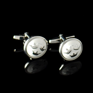 Slipskungen Manschettknappar Tre Kronor silver/vit