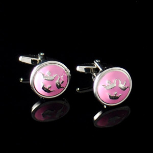 Slipskungen Manschettknappar Tre Kronor silver/rosa