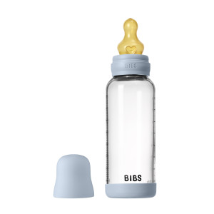 BIBS Baby Glass Bottle Naturgummi Medium Flow Blue 240 ml