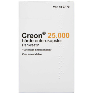 Abacus Creon Lipase 25.000 EP-e (Håndkøb, apoteksforbeholdt) 100 stk Enterokapsler, hårde