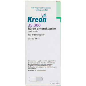 Orifarm Kreon 35.000 Lipase 35.000 EP-e (Håndkøb, apoteksforbeholdt) 100 stk Enterokapsler, hårde
