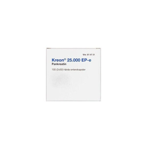 2care4 Kreon Lipase 25.000 EP-e (Håndkøb, apoteksforbeholdt) 100 stk Enterokapsler, hårde