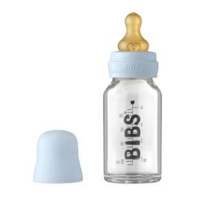 BIBS Baby Glass Bottle Naturgummi Slow Flow Baby Blue 110 ml