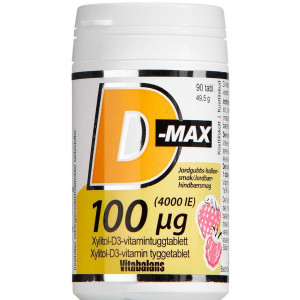 D-Max 100 µg Jordbær-Hindbærsmag Kosttilskud 90 stk