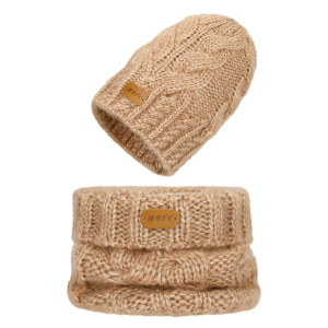 Jasnobrązowy Zestaw Bartek Z Wełny Merino 85604-82, Czapka + Komin