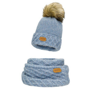 Niebieski Komplet Czapka + Komin Bartek 85602-86 Z Wełny Merino