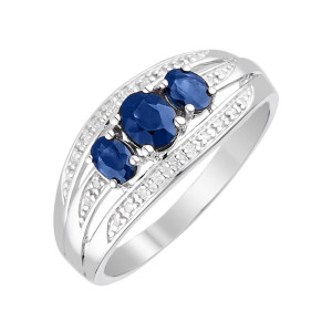 Diamond & Co - Bague Indus Diamants 0.08 ct Saphirs 1.07 ct Or Blanc 52