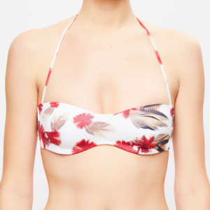 La Perla - Haut de maillot bandeau Fleur de Plume fleuri blanc/rouge T.36/C