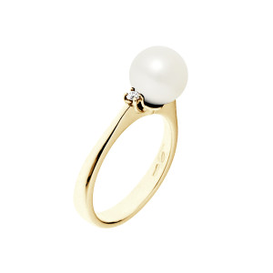 Mitzuko - Bague Or Jaune, Diamants 0.06 ct et Perle d'Eau Douce blanche T.60