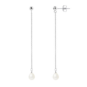 Mitzuko - Boucles d'oreilles pendantes Argent rhodié Perles d'Eau Douce blanches OS