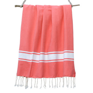 Febronie - Fouta Traditionnelle St Tropez orange corail/blanc - 100x200 cm OS