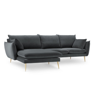 Milo Casa - Canapé d'angle Gauche Velours Elio gris - 251x170x97 cm OS