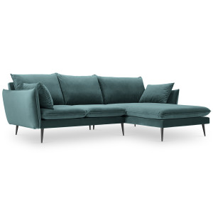 Milo Casa - Canapé d'angle droit velours elio pétrole - 251x170x97 cm OS