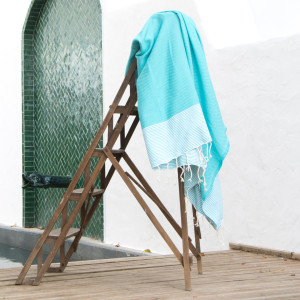Febronie - Fouta Famiglia XXL Nid d'Abeille Ibiza rayure fine vert turquoise - 200x200 cm OS
