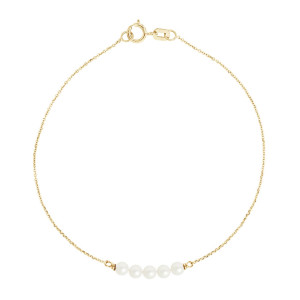 Mitzuko - Bracelet Or Jaune 5 Perles d'Eau Douce rondes blanches OS