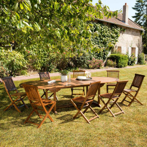 Macabane - Ensemble Table Ovale & 8 Chaises Maeva Bois Huilé OS