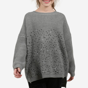 Molly Bracken - Pull ample en maille & strass ajourées gris T.12/14A