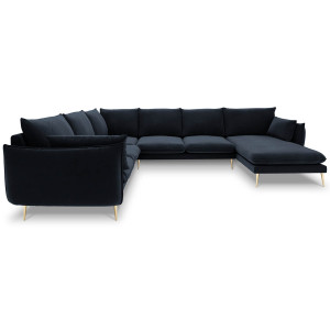 Milo Casa - Canapé d'angle gauche panoramique Elio 7 places bleu foncé - 337x244x95 cm OS