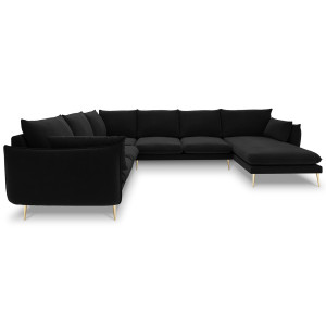 Milo Casa - Canapé d'angle gauche panoramique Elio 7 places noir - 337x244x95 cm OS