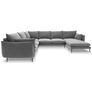 Milo Casa - Canapé d'angle gauche panoramique Elio 7 places gris clair - 337x244x95 cm OS