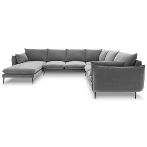 Milo Casa - Canapé d'angle droit panoramique Elio 7 places gris clair - 337x244x95 cm OS