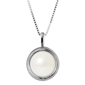 Mitzuko - Collier Argent rhodié Perle d'Eau Douce bouton blanc naturel OS