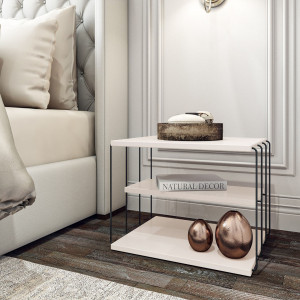 Wooden Art - Table d'appoint Lifon blanc/noir - 50x40x40 cm OS