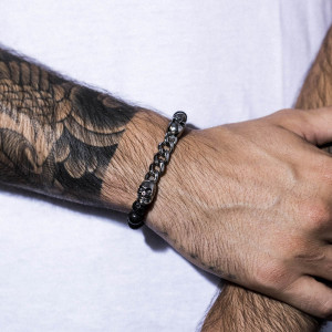 Jacobson - Bracelet Dark Shadows en Acier & Pierres de Lave noires M