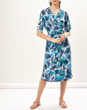 Hartford - Robe portefeuille Reva imprimée tropical bleu/blanc 1
