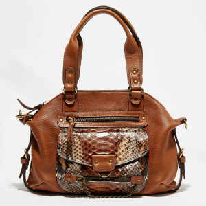 Abaco Paris - Sac à main en Cuir d'Agneau & Python Mini Ode havane - 31x22x3 cm OS