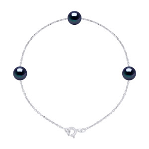 Pearl Addict - Bracelet Or Blanc & Perles d'Eau Douce noires OS