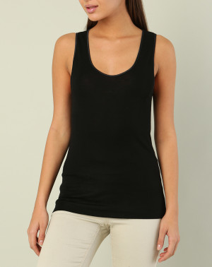 Mare - Top sans manches bord satin en Laine & Soie noir L