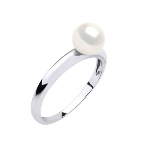 Mitzuko - Bague Or Blanc & Perle d'Eau Douce ronde blanc naturel 48