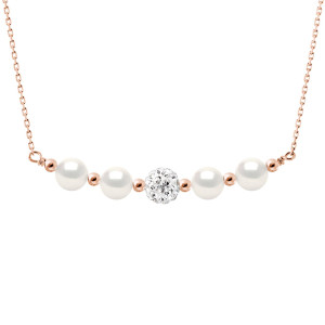 Mitzuko - Collier Argent plaqué Or Rose, Cristal & Perles d'Eau Douce rondes blanc naturel OS