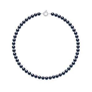 Mitzuko - Collier Rang Argent Rhodié & Perles d'Eau Douce rondes noires OS