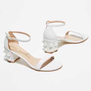 Stuart Weitzman - Sandales en Cuir Simple Pearls blanches - Talon 6,5 cm 35