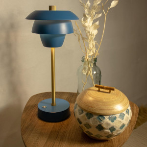 Pirouette - Lampe de table rechargeable moxy bleu/doré - 17x31 cm OS