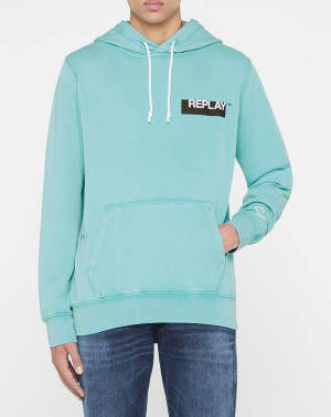 Replay - Sweat hood logo chest bleu ciel S