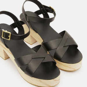 Galeries Lafayette - Sabots en Cuir brides croisées noires - Talon 7 cm 36