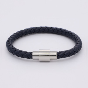 Jacobson - Bracelet Aurélien en Acier & Cuir bleu S