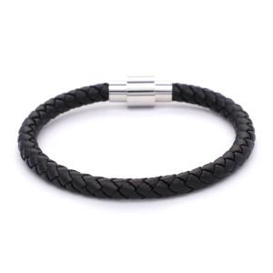 Jacobson - Bracelet Aurélien en Acier & Cuir noir M