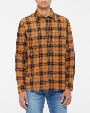 Replay - Chemise en Velours Regular Fit Basic à carreaux marron/noir S